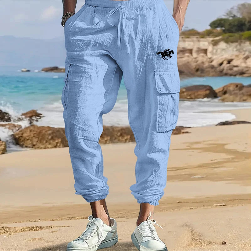 Men's Cotton Linen Cargo Pants Male Spring and Autumn Breathable Solid Color Multiple pockets Trousers Fitness Streetwear S-3XL
