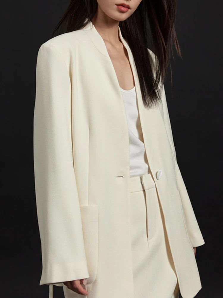 YERMORA Women Two Pieces Set White Bandage Elegant Blazer V-neck Long Sleeve Fashion Skirt Tide Spring Autumn 2025 New A826