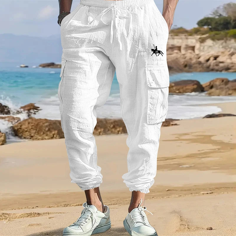 Men's Cotton Linen Cargo Pants Male Spring and Autumn Breathable Solid Color Multiple pockets Trousers Fitness Streetwear S-3XL