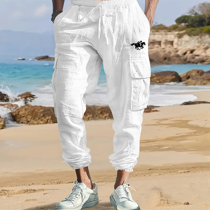 Men's Cotton Linen Cargo Pants Male Spring and Autumn Breathable Solid Color Multiple pockets Trousers Fitness Streetwear S-3XL