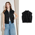 TOYOUTH Women Sleeveless Jacket 2025 Spring New Zipper Turn Down Collar Casual Vest Jacket Coat