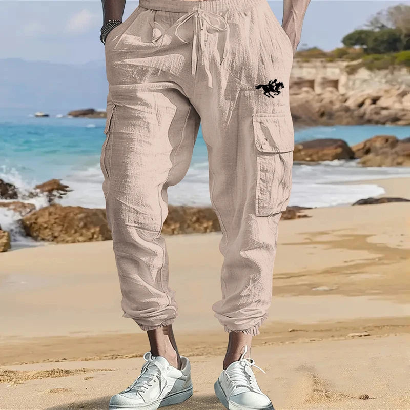 Men's Cotton Linen Cargo Pants Male Spring and Autumn Breathable Solid Color Multiple pockets Trousers Fitness Streetwear S-3XL