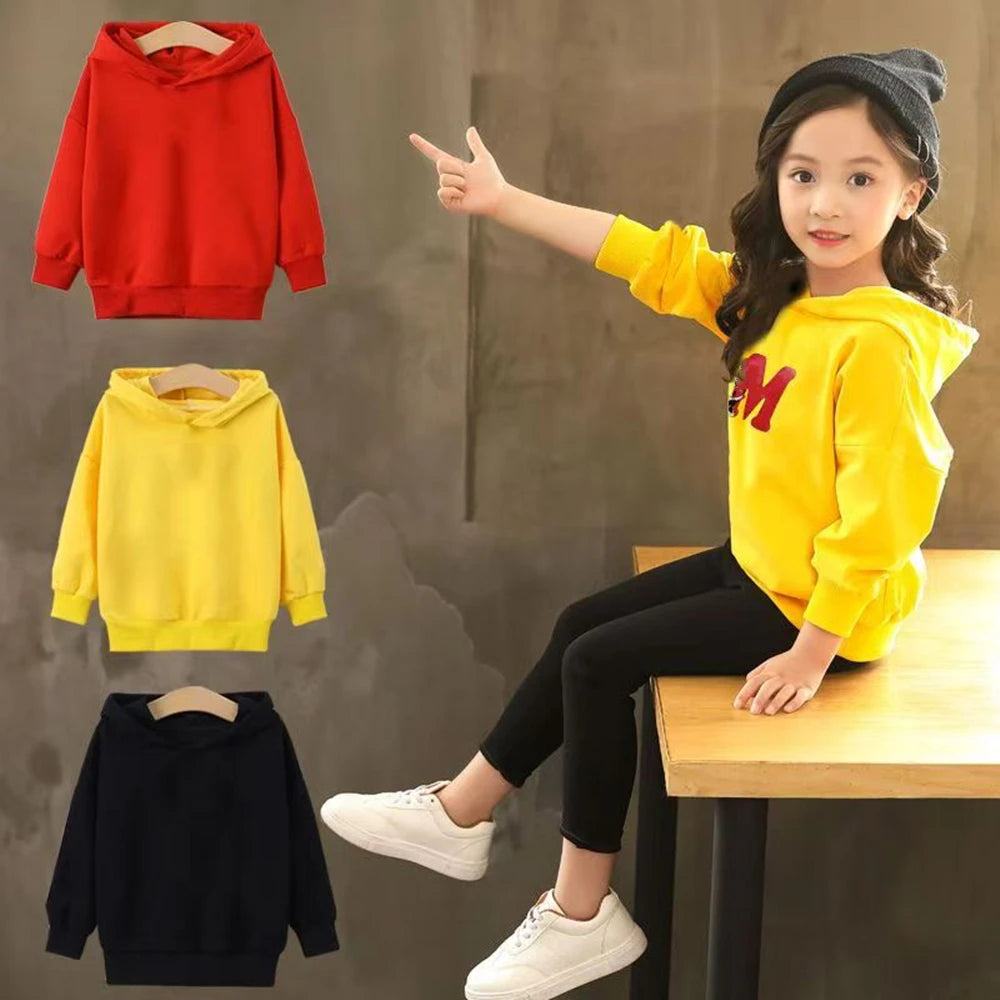 Solid color Children's Hoodies Clothing 3-12 year Boy Girls Casual Toddle tops Coat Spring Autumn Sweatshir White, Black, Red