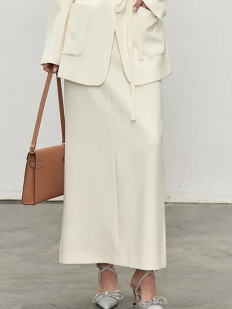 YERMORA Women Two Pieces Set White Bandage Elegant Blazer V-neck Long Sleeve Fashion Skirt Tide Spring Autumn 2025 New A826
