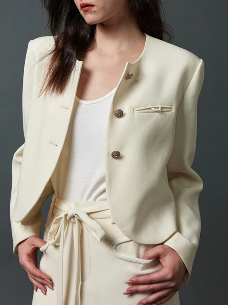 YERMORA Women Two Pieces Set White Bandage Elegant Blazer V-neck Long Sleeve Fashion Skirt Tide Spring Autumn 2025 New A826