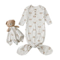 2025 Spring Newborn Baby Boy Girl Romper Infant Knotted Sleep Gown with Bear Dolls Hand Anti-Kicking Printed Cotton Casual Bag
