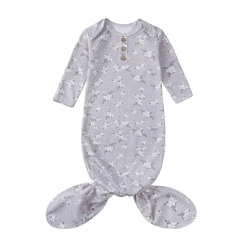 2025 Spring Newborn Baby Boy Girl Romper Infant Knotted Sleep Gown with Bear Dolls Hand Anti-Kicking Printed Cotton Casual Bag
