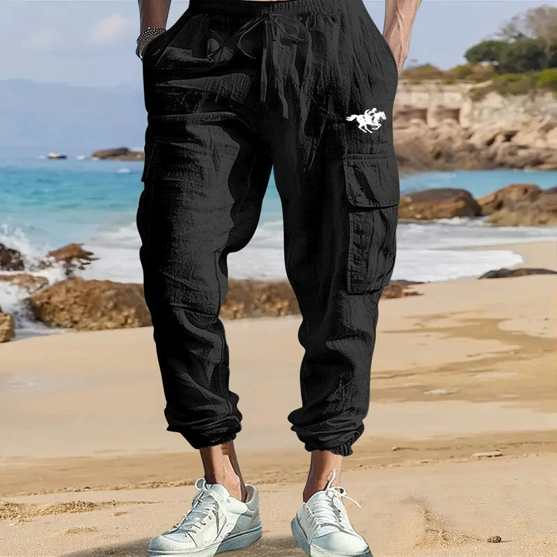 Men's Cotton Linen Cargo Pants Male Spring and Autumn Breathable Solid Color Multiple pockets Trousers Fitness Streetwear S-3XL