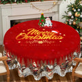 1 Piece, Merry Christmas Themed Pattern Tablecloth + 4 Self-Adhesive Stickers, Christmas Atmosphere, Snowflake Christmas Tree Santa Claus Elk Snowman House Printed Pattern, Embossed Edges, Suitable for Home Kitchen, Living Ro