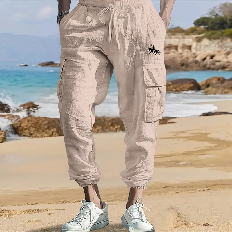 Men's Cotton Linen Cargo Pants Male Spring and Autumn Breathable Solid Color Multiple pockets Trousers Fitness Streetwear S-3XL