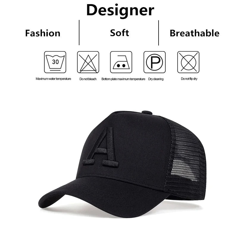 Fashion A Letter Embroidery Baseball Net Caps Spring and Summer Outdoor Adjustable Casual Hats Sunscreen Hat