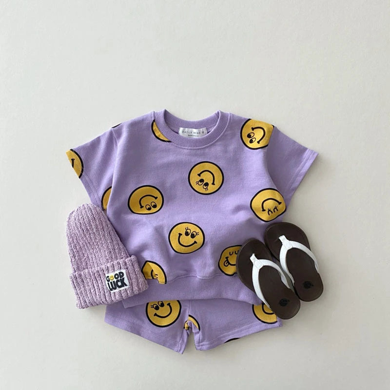 TZ21013 Children Clothing Set Summer&Spring Smile T shirt+Shorts for Newborn Baby Jogger Set 2 Pieces for Toddler Boys&Girls