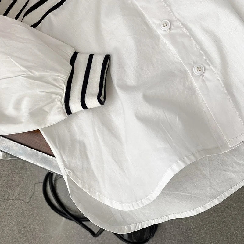 2024 Spring Summer Kids shirts fashion Boys patchwork striped Lapel shirts cotton casual Children's Tops