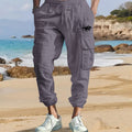 Men's Cotton Linen Cargo Pants Male Spring and Autumn Breathable Solid Color Multiple pockets Trousers Fitness Streetwear S-3XL