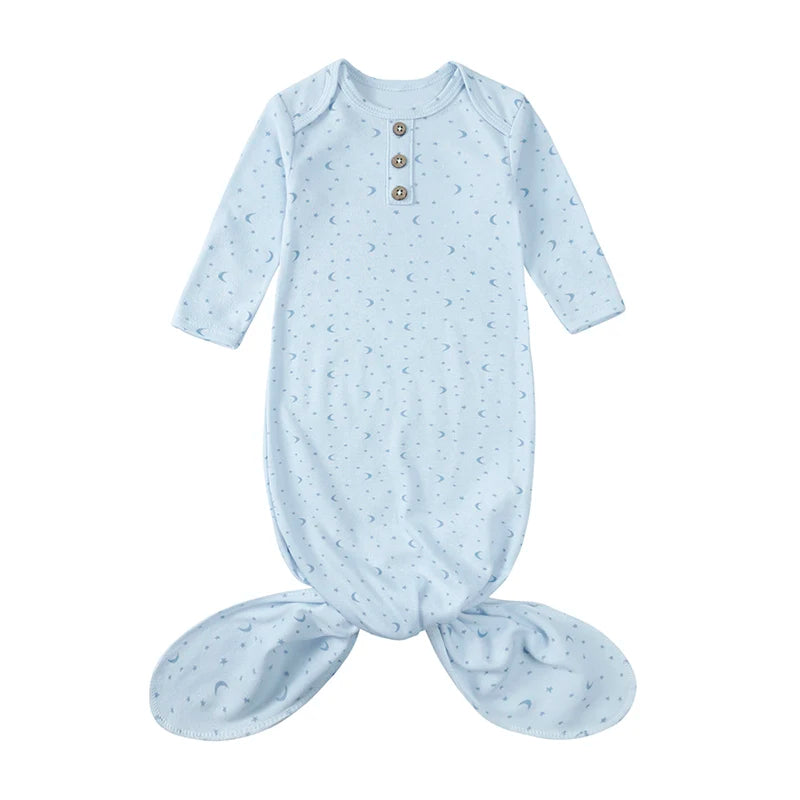 2025 Spring Newborn Baby Boy Girl Romper Infant Knotted Sleep Gown with Bear Dolls Hand Anti-Kicking Printed Cotton Casual Bag