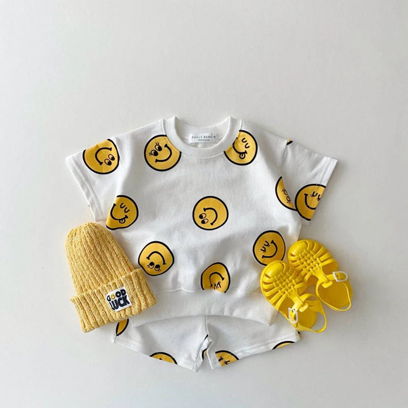 TZ21013 Children Clothing Set Summer&Spring Smile T shirt+Shorts for Newborn Baby Jogger Set 2 Pieces for Toddler Boys&Girls